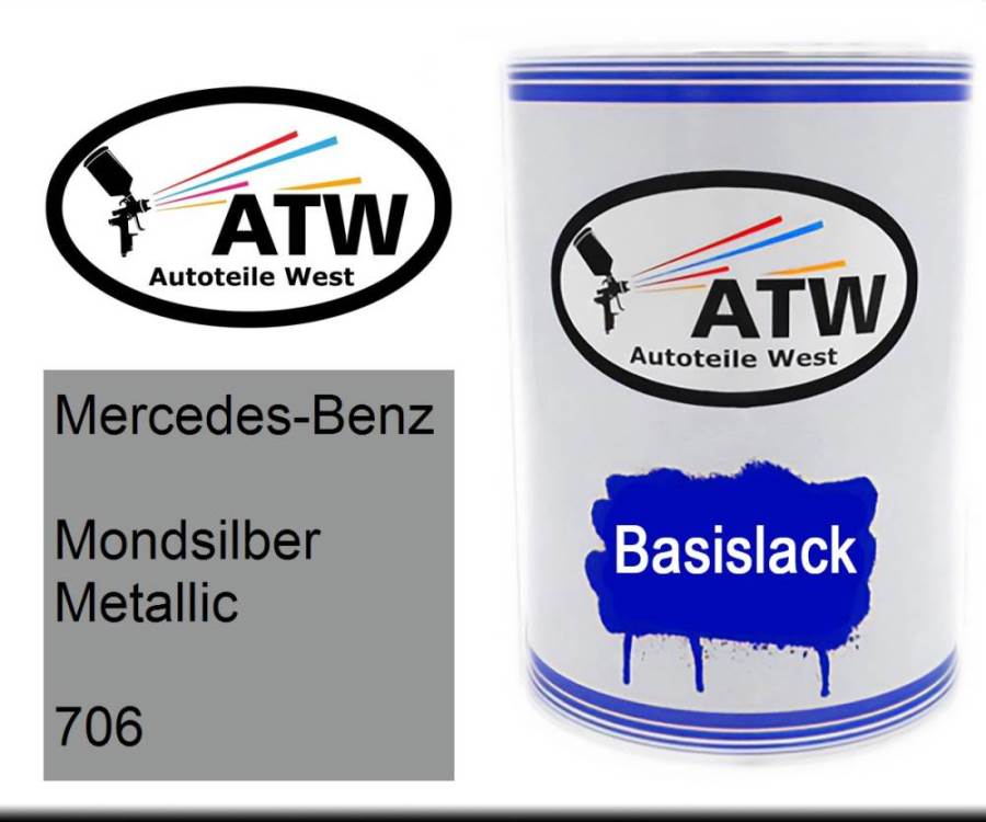 Mercedes-Benz, Mondsilber Metallic, 706: 500ml Lackdose, von ATW Autoteile West.